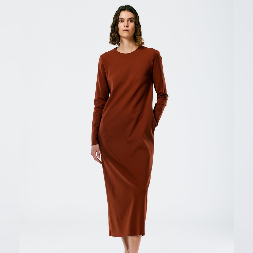 Compact Ultra Stretch Knit Long Sleeve Open Back Dress